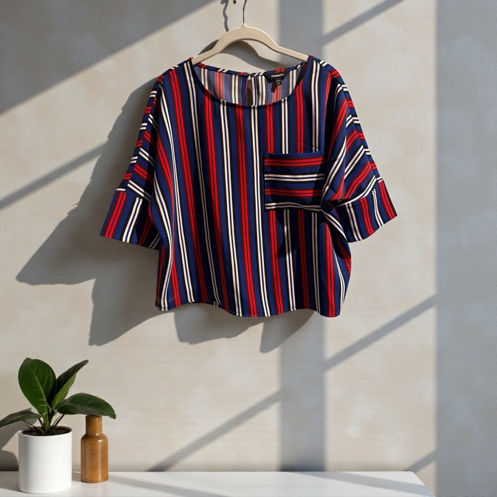 Express Navy and Red‎ Striped Blouse